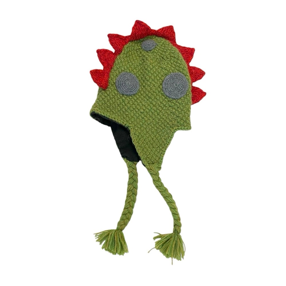 Andes Gifts Kids Green Dinosaur Beanie Alpaca Blend Animal Knit Winter Hat Peru